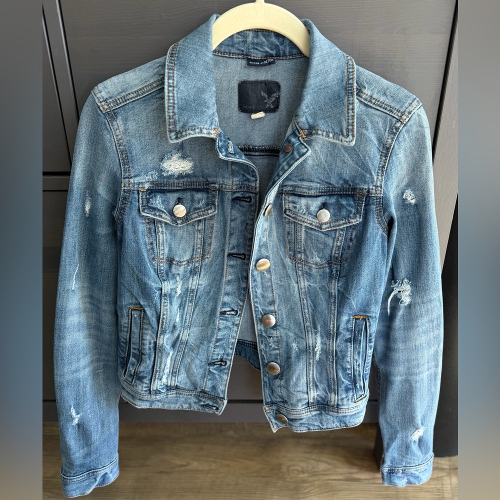 Distressed Blue Denim Jacket size small